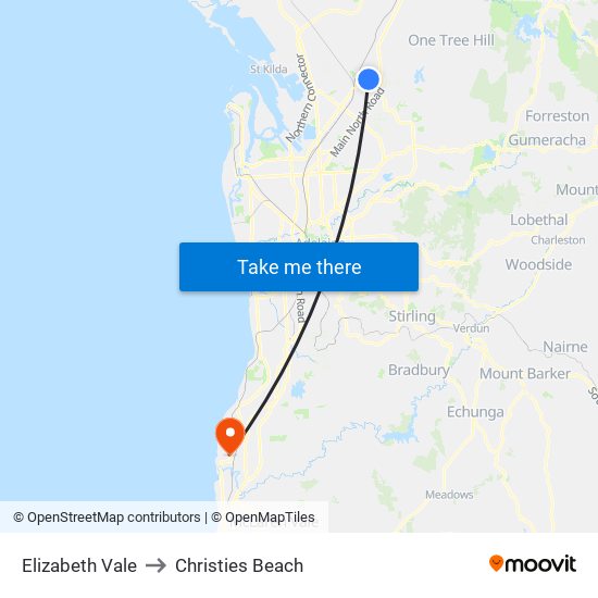 Elizabeth Vale to Christies Beach map