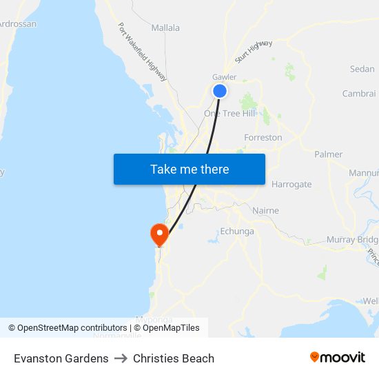 Evanston Gardens to Christies Beach map