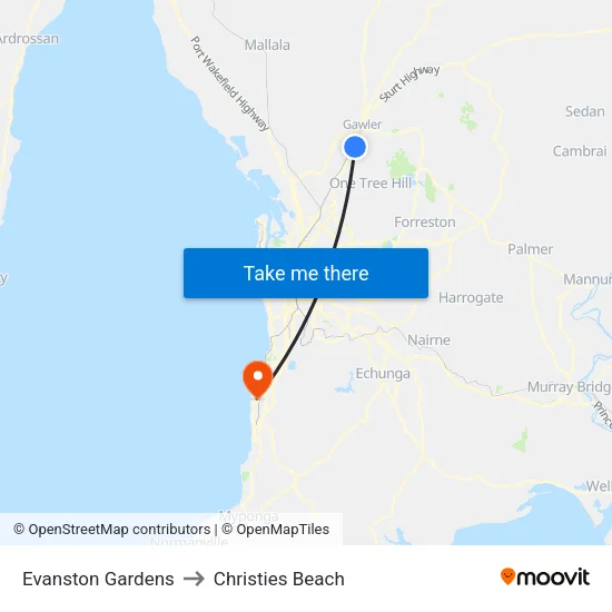 Evanston Gardens to Christies Beach map