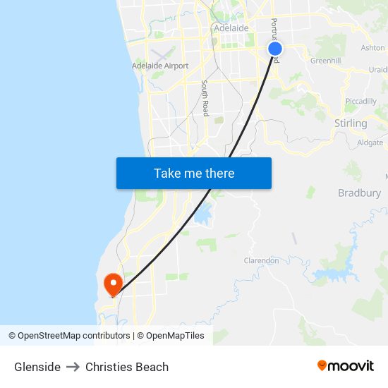 Glenside to Christies Beach map