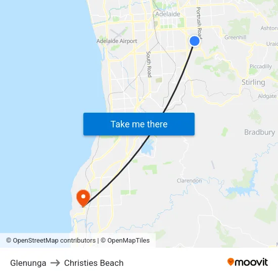 Glenunga to Christies Beach map