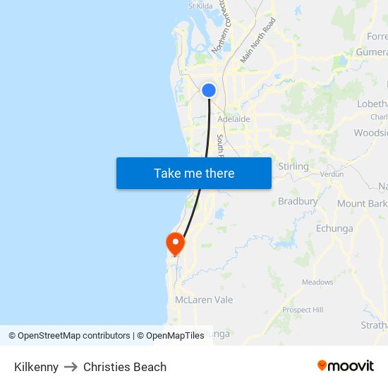 Kilkenny to Christies Beach map