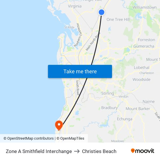 Zone A Smithfield Interchange to Christies Beach map
