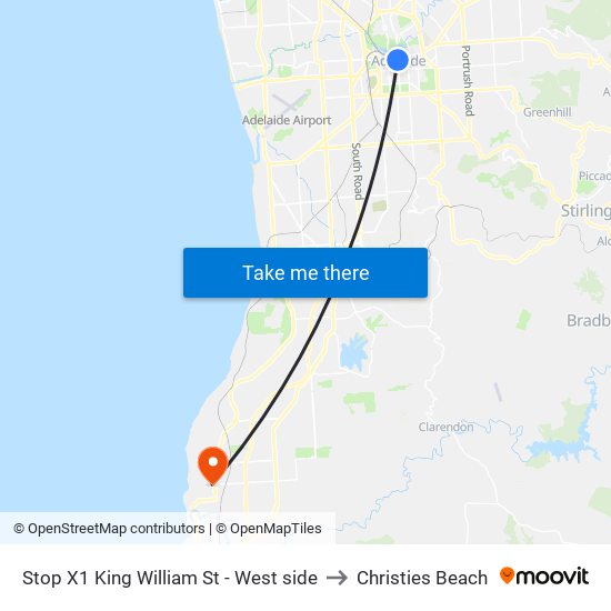 Stop X1 King William St - West side to Christies Beach map