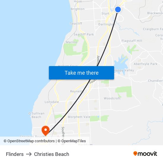 Flinders to Christies Beach map