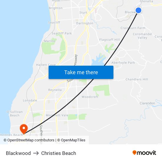 Blackwood to Christies Beach map