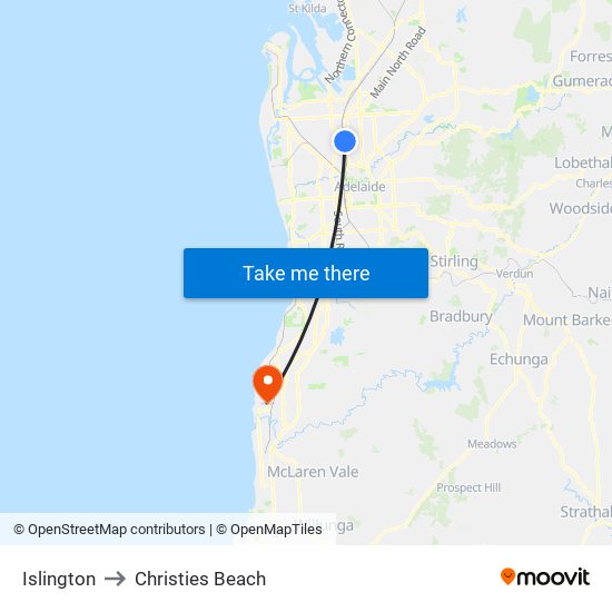 Islington to Christies Beach map