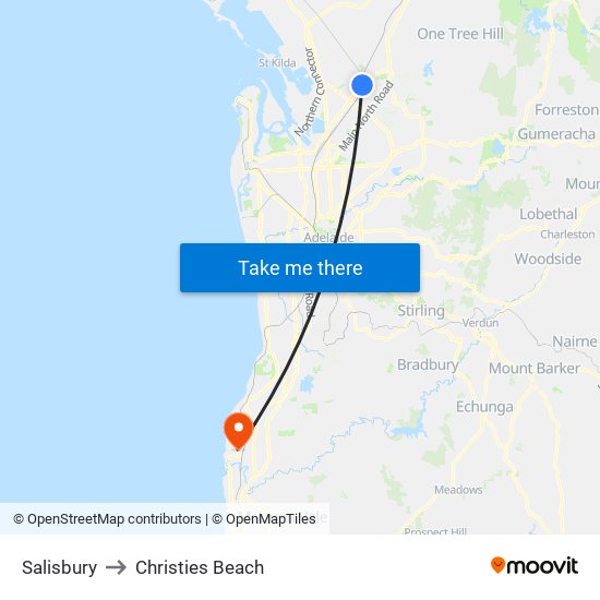 Salisbury to Christies Beach map