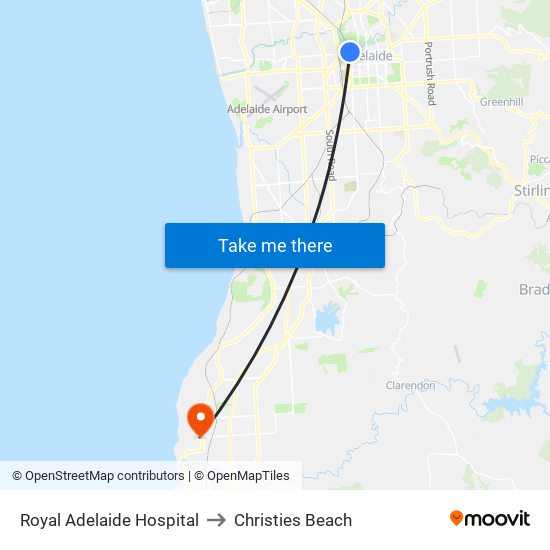 Royal Adelaide Hospital to Christies Beach map