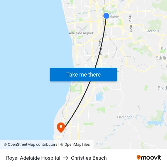 Royal Adelaide Hospital to Christies Beach map