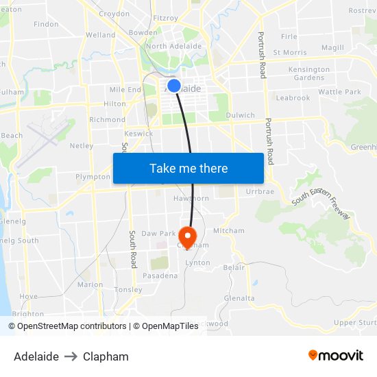 Adelaide to Clapham map