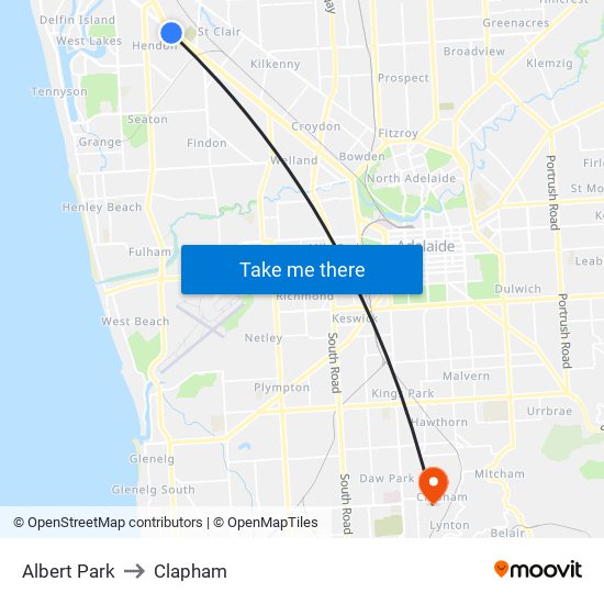 Albert Park to Clapham map