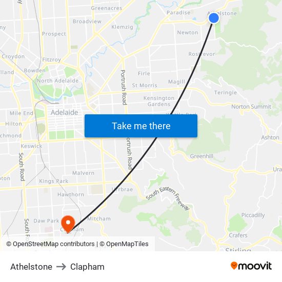 Athelstone to Clapham map