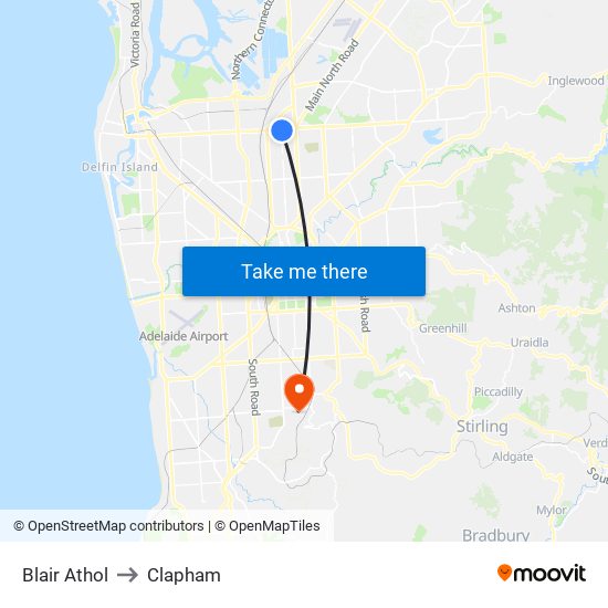 Blair Athol to Clapham map