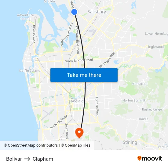Bolivar to Clapham map