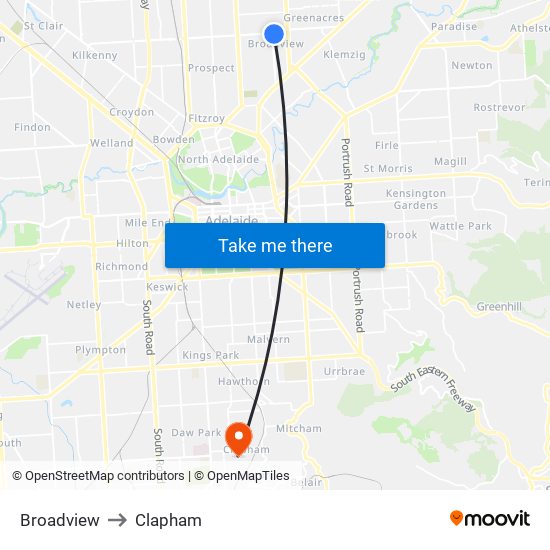 Broadview to Clapham map