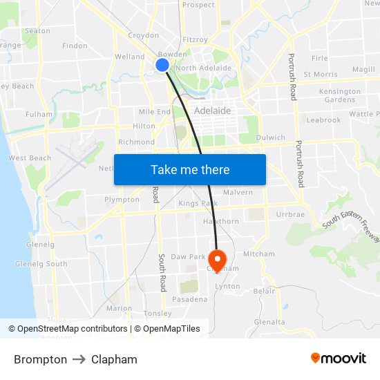 Brompton to Clapham map