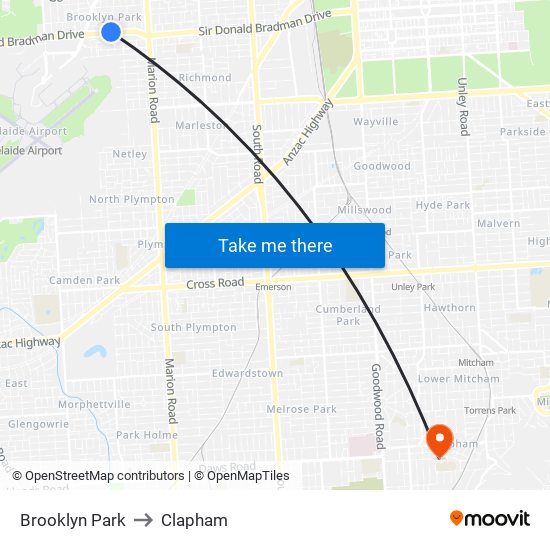 Brooklyn Park to Clapham map