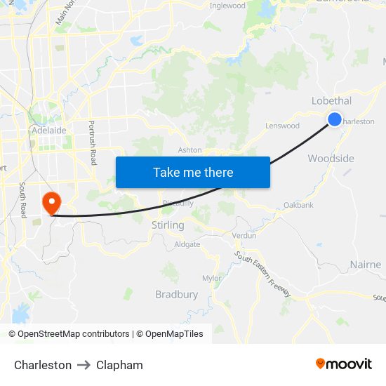 Charleston to Clapham map