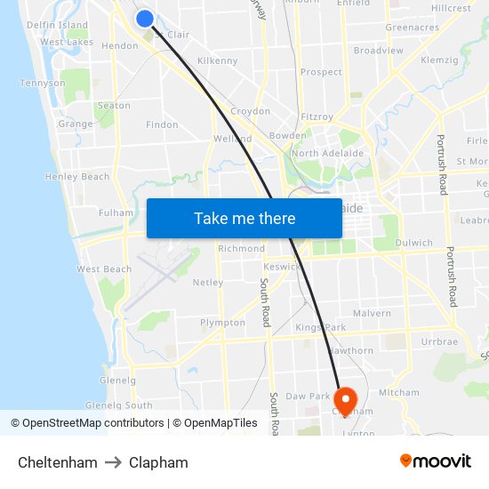 Cheltenham to Clapham map