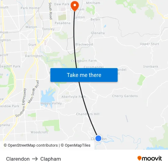Clarendon to Clapham map