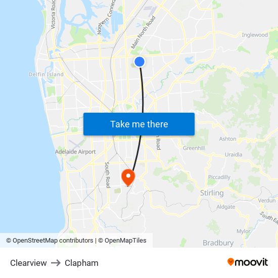 Clearview to Clapham map