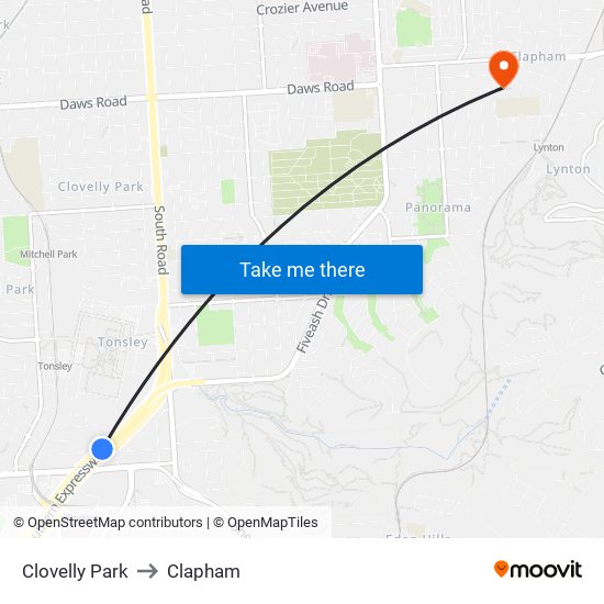 Clovelly Park to Clapham map