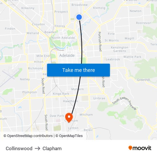 Collinswood to Clapham map