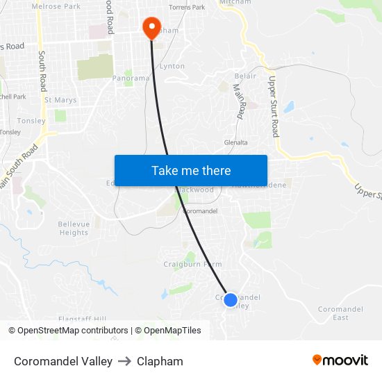 Coromandel Valley to Clapham map