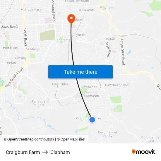 Craigburn Farm to Clapham map