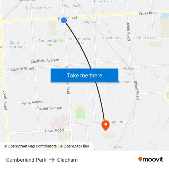 Cumberland Park to Clapham map