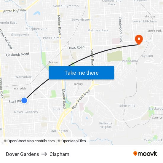 Dover Gardens to Clapham map