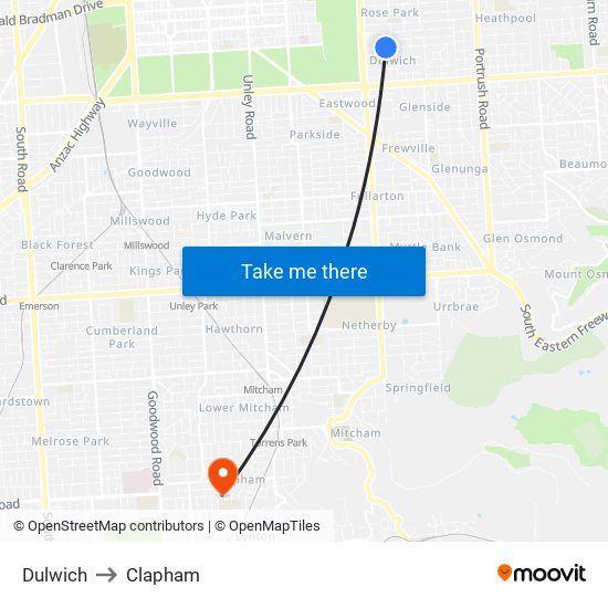 Dulwich to Clapham map