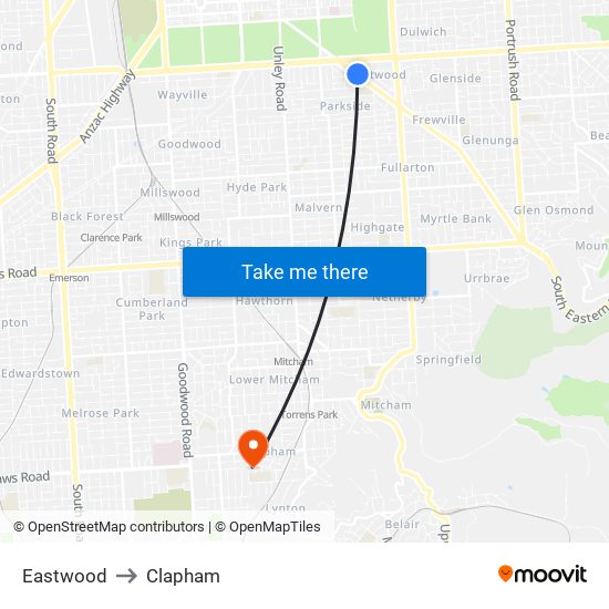 Eastwood to Clapham map