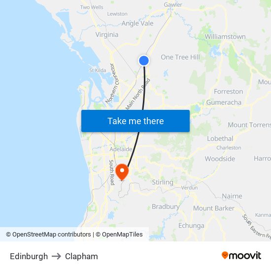 Edinburgh to Clapham map