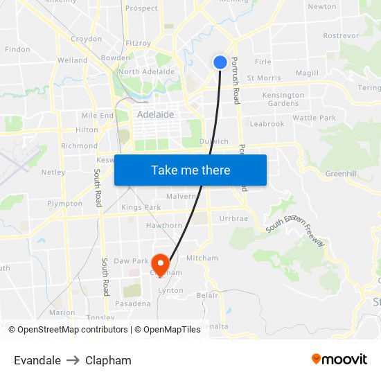Evandale to Clapham map