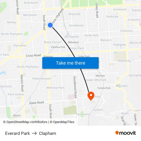 Everard Park to Clapham map