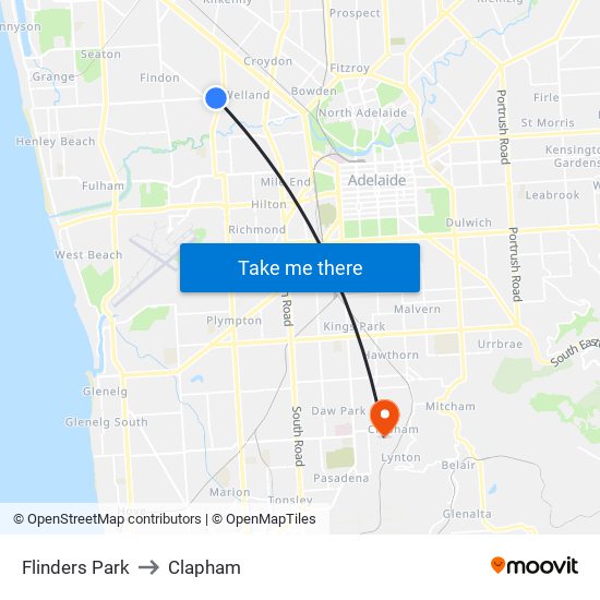 Flinders Park to Clapham map