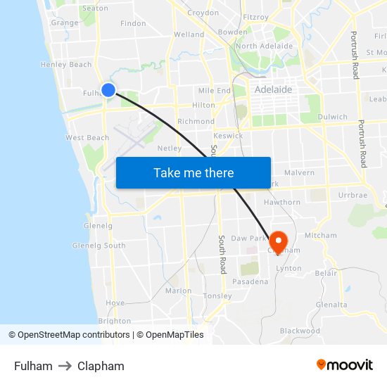 Fulham to Clapham map