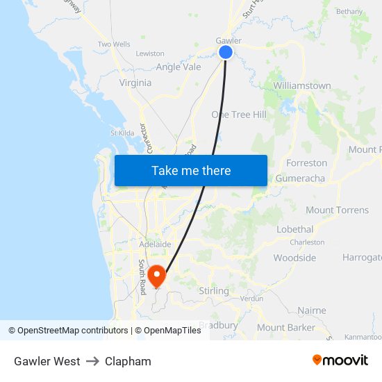 Gawler West to Clapham map