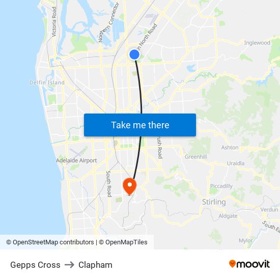 Gepps Cross to Clapham map