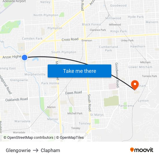 Glengowrie to Clapham map