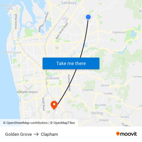 Golden Grove to Clapham map