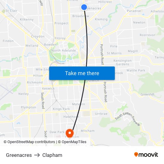 Greenacres to Clapham map