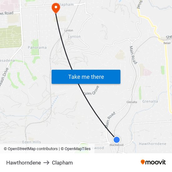 Hawthorndene to Clapham map