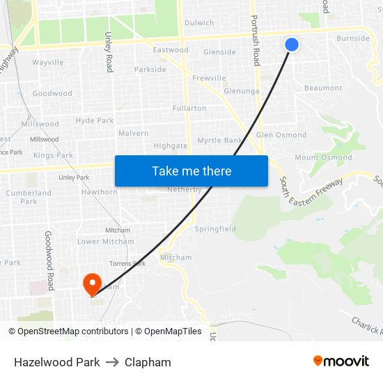 Hazelwood Park to Clapham map