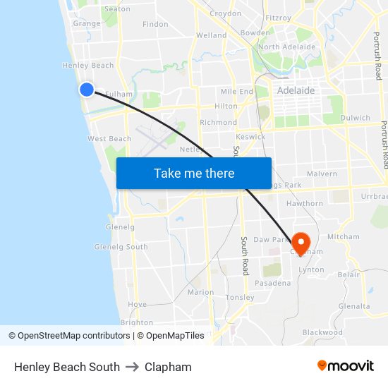 Henley Beach South to Clapham map