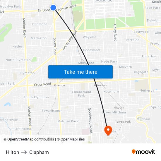 Hilton to Clapham map