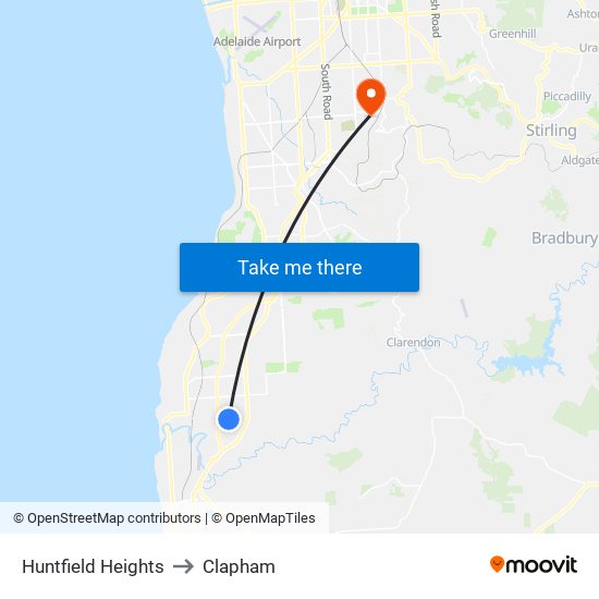 Huntfield Heights to Clapham map