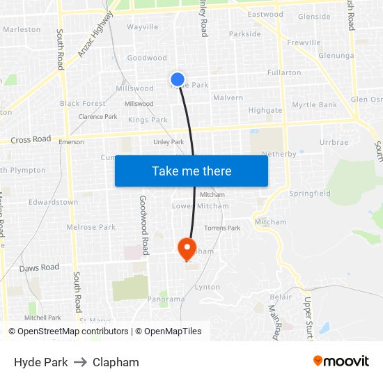 Hyde Park to Clapham map